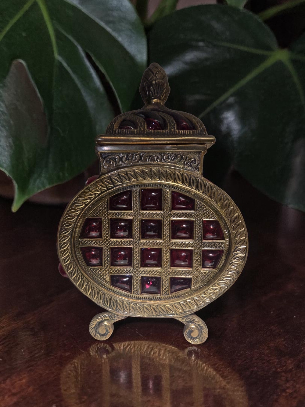 Antique-Style Bubble Blown Ruby Glass Encased In Brass. Apothecary. Vintage